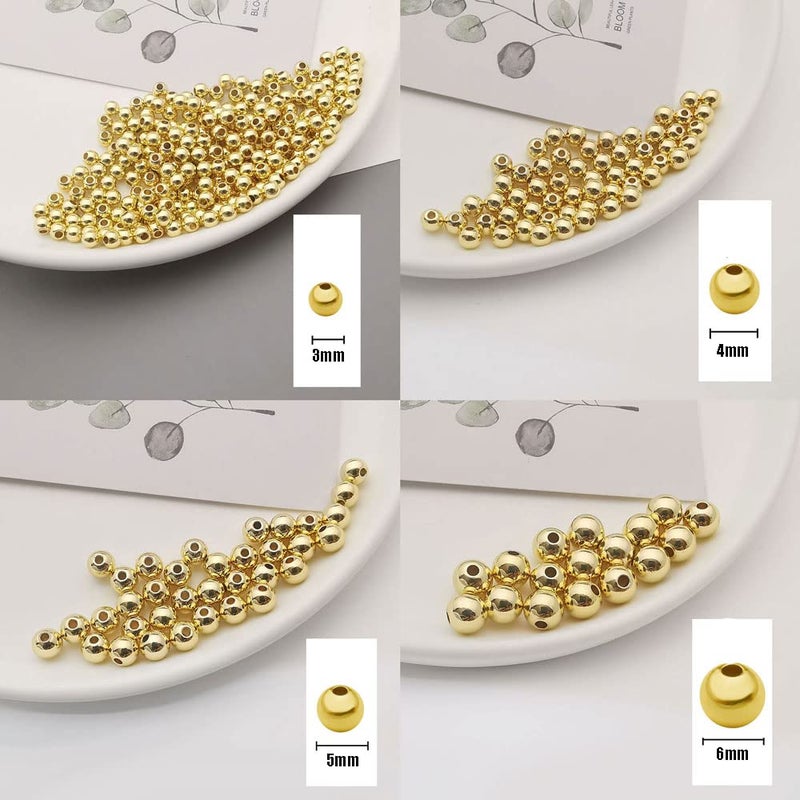 WOCRAFT 200 Pcs Mix 14K Gold Plated Beads Smooth Little Round Spacer Beads Brass Long-Lasting Tarnish Resistant Seamless Loose Beads for DIY Bracelet Jewelry Making (3/4/5/6MM-Gold) - Image 5